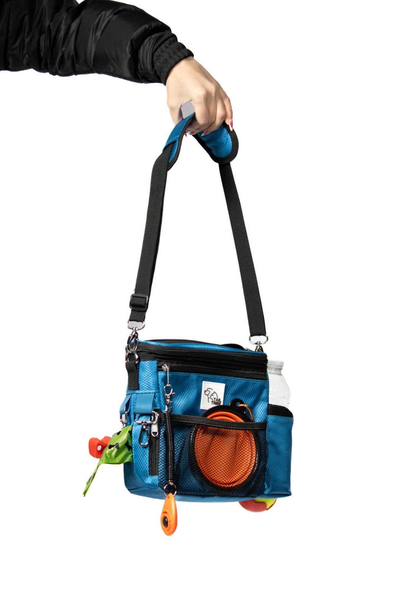 TAIL TRIBE Dog Walking Bag. UK Brand dog treat pouch includes removable liner, dog walking accessories water bowl, poop bags & training clicker