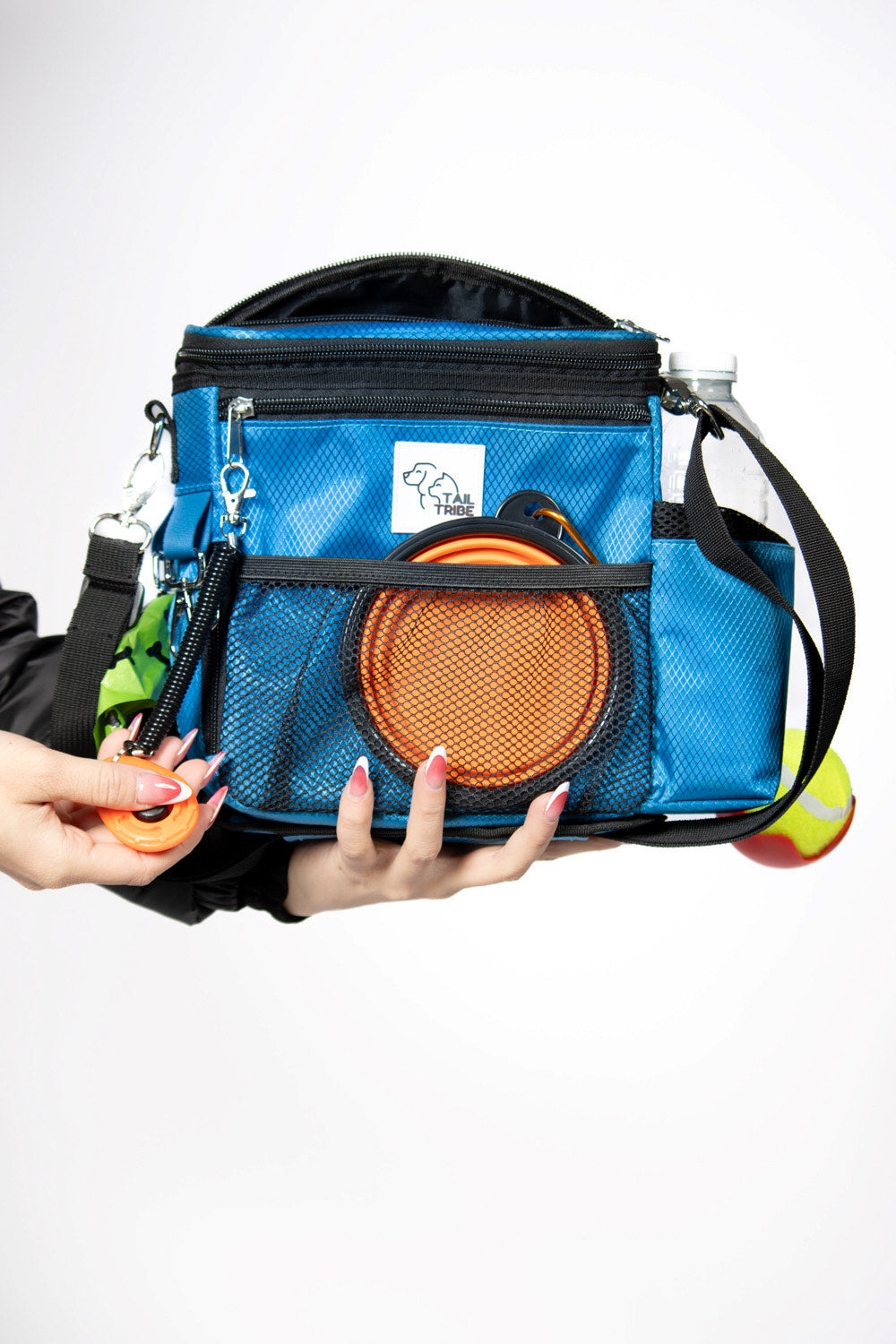 TAIL TRIBE Dog Walking Bag. UK Brand dog treat pouch includes removable liner, dog walking accessories water bowl, poop bags & training clicker