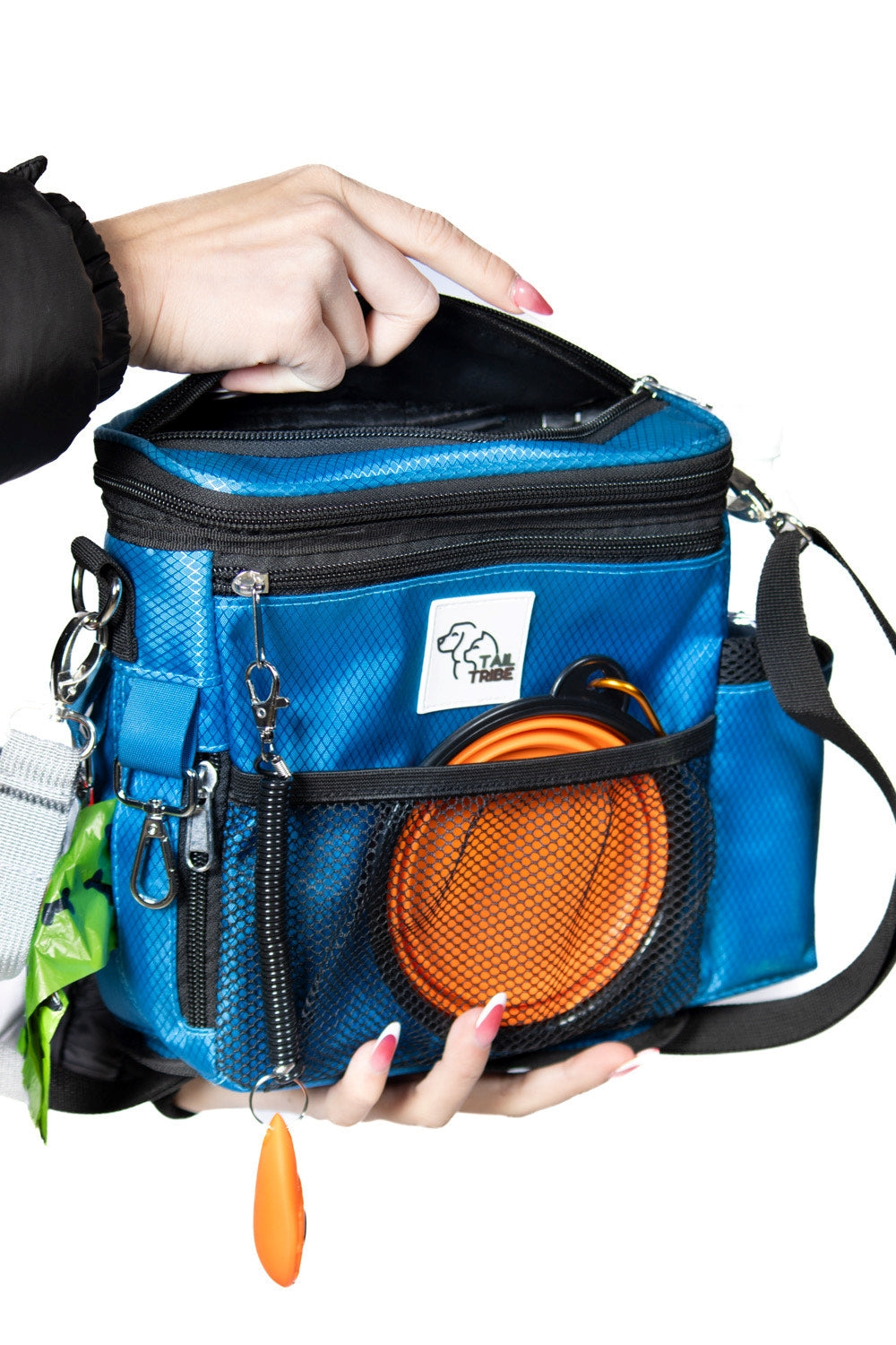 TAIL TRIBE Dog Walking Bag. UK Brand dog treat pouch includes removable liner, dog walking accessories water bowl, poop bags & training clicker