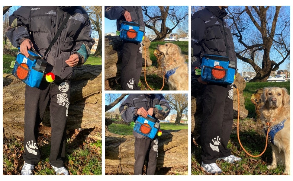 TAIL TRIBE Dog Walking Bag. UK Brand dog treat pouch includes removable liner, dog walking accessories water bowl, poop bags & training clicker
