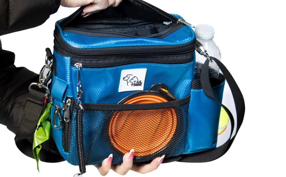 TAIL TRIBE Dog Walking Bag. UK Brand dog treat pouch includes removable liner, dog walking accessories water bowl, poop bags & training clicker