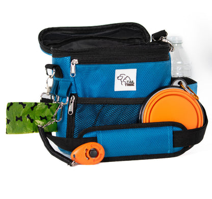 TAIL TRIBE Dog Walking Bag. UK Brand dog treat pouch includes removable liner, dog walking accessories water bowl, poop bags & training clicker