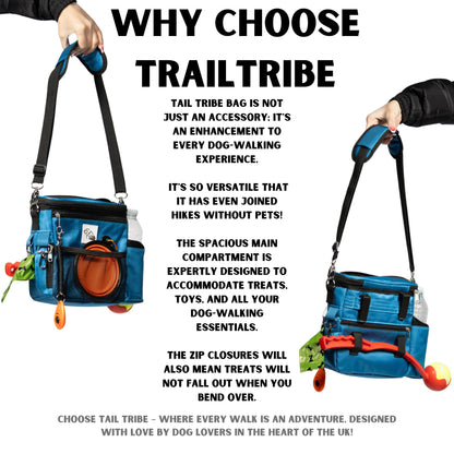 TAIL TRIBE Dog Walking Bag. UK Brand dog treat pouch includes removable liner, dog walking accessories water bowl, poop bags & training clicker