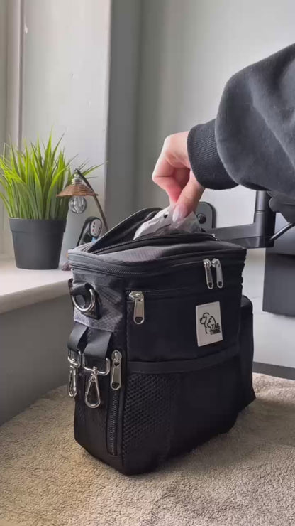 TAIL TRIBE Dog Walking Bag. UK Brand dog treat pouch includes removable liner, dog walking accessories water bowl, poop bags & training clicker (Black))